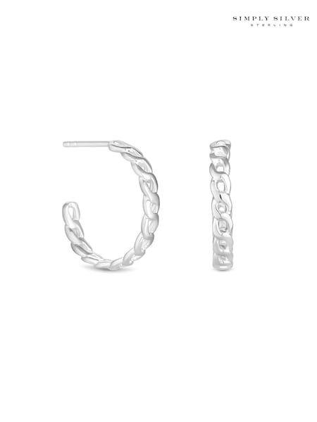 Simply Silver Silver Tone Chain Link Fine Hoop Earrings (M05115) | AED102