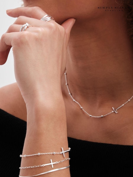 Simply Silver Silver Tone Double Row Cross Bracelet (M05204) | €44