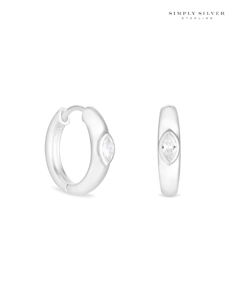 Simply Silver Silver Tone Polished Navette Centre Huggie Hoop Earrings (M05353) | AED102