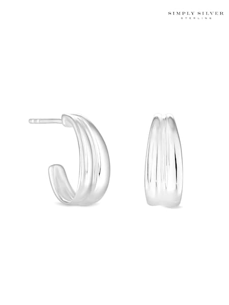 Simply Silver Silver Tone Concave Polished Hoop Earrings (M05557) | AED70