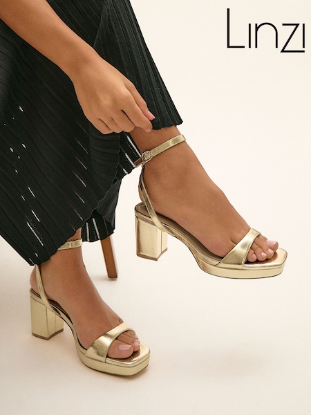 Gold - Linzi Elva Platform Block Heeled Sandals