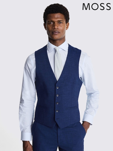 MOSS Blue Slim Fit Slub Suit Waistcoat (M05617) | €88 - €93