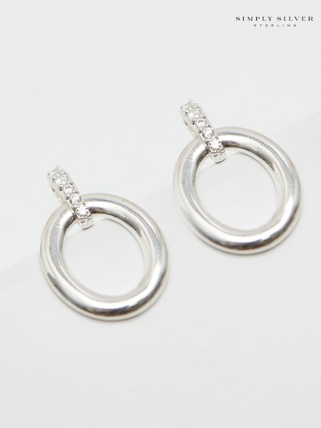 Simply Silver Silver Tone Polished Oval Link Drop Earrings (M05679) | €37