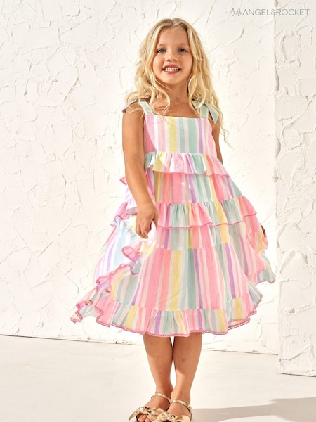 Angel & Rocket Pink 100% Cotton Pinki Nola Multi Bright Stripe Dress (M05919) | AED190 - AED214