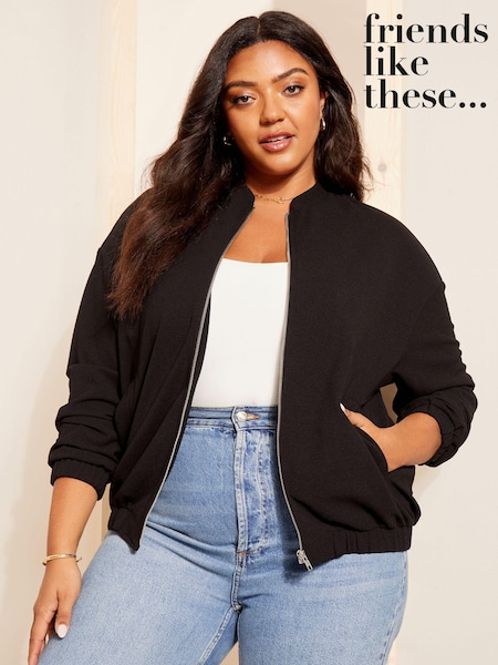 Curves Like These Black Zip Up Bomber Jacket (M05997) | €27