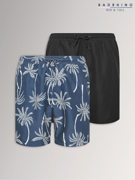 Blue - Regular Badrhino Big & Tall Swim Shorts 2 Pack
