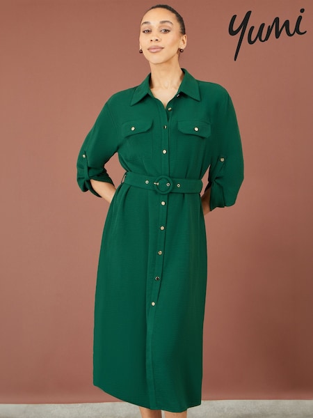 Green - Yumi Stretch Midi Shirt Dress
