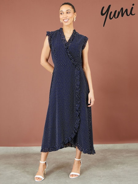 Asul - Yumi Polka Dot Midi Wrap Frill Dress