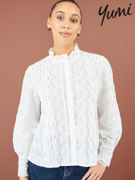 White - Yumi Cotton Shirt With Lace Details
