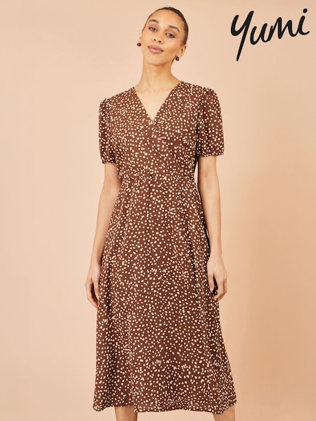Қоңыр - Етегі бөлінген Yumi Spot миди көйлегі