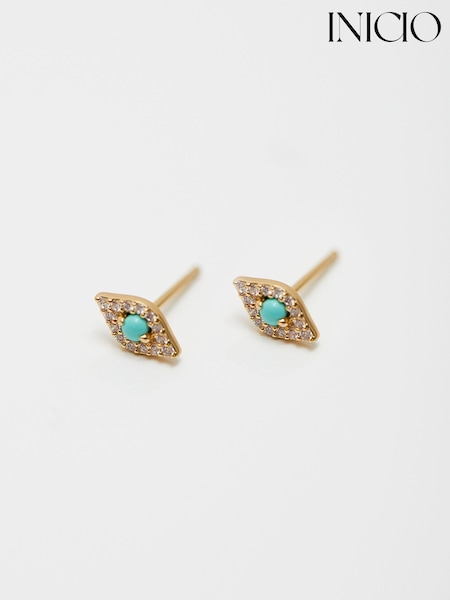 Inicio Gold Plated Gift Pouch Evil Eye Stud Earrings (M06796) | €10