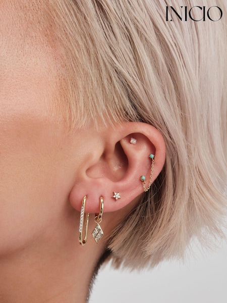 Inicio Gold Tone Chain Stud Hoop Earrings (M06918) | €13