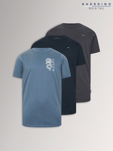 Bleu - Regular Badrhino Big & Tall Longline Multipack T-shirts 3 Pack