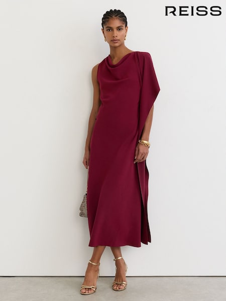 Crveno - Reiss Emory Drape-detail Cowl-neck Midi Dress