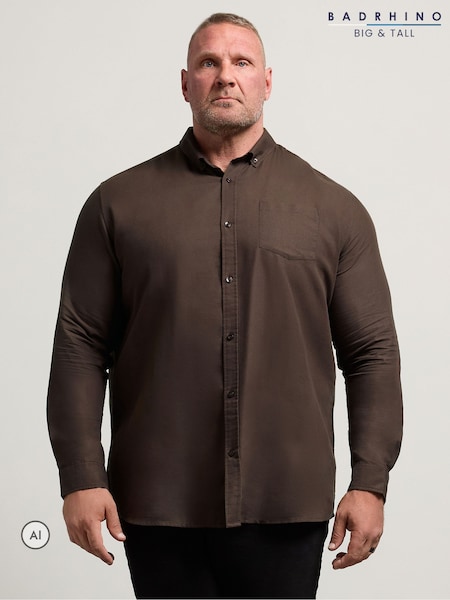 Dunkelbraun - Regular Badrhino Big & Tall Long Sleeve Oxford Shirt