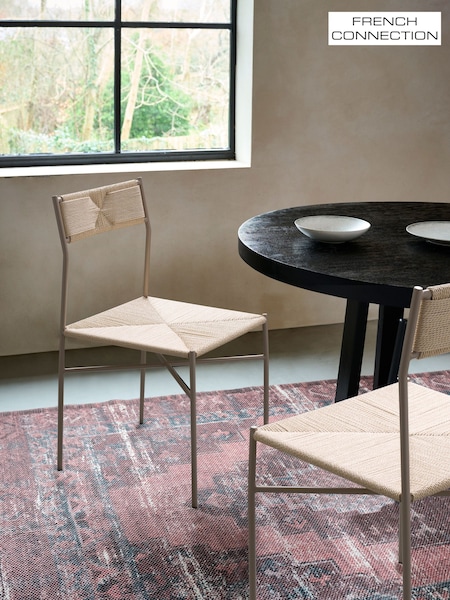 French Connection Stone and Natural Woven Shlip Dining Chairs Set Of 2 (M07396) | €177