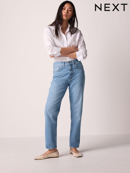 Умеренный синий - 100% Cotton Column Mom Jeans (M07702) | €24