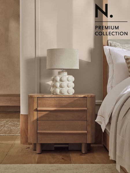 Mid Natural Aviano N. Premium Oak Veneer 2 Drawer Wide Bedside Table (M07852) | €580