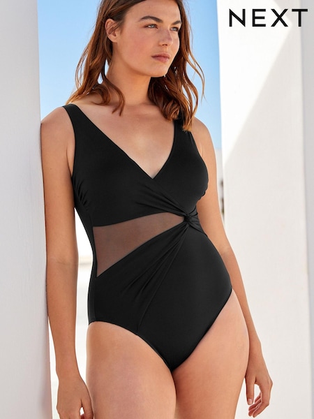 Schwarz, Netzstoff - Tummy Control Twist Wrap Swimsuit (M08152) | 30 €