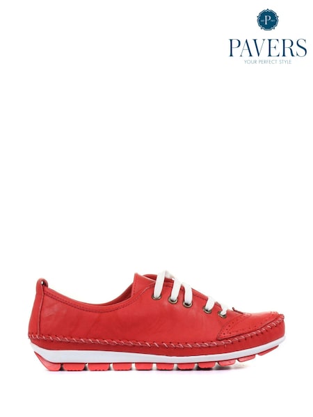 Pavers Red Ladies Leather Lace-Up Trainers (M08308) | €60