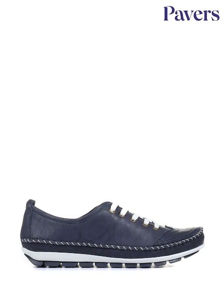 Pavers Navy Ladies Leather Lace-Up Trainers (M08309) | €58
