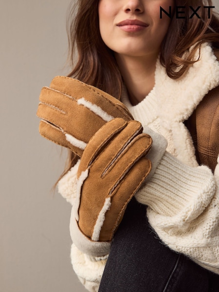 Chestnut Brown Leather Sheepskin Gloves (M08577) | €41