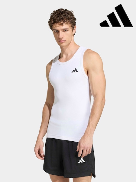 أبيض - Regular Adidas Primelift Essentials Workout Rib Tank