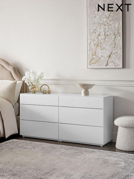 White Sloane Glass 6 Drawer Wide Collection Luxe Chest of Drawers (M09164) | €1,100