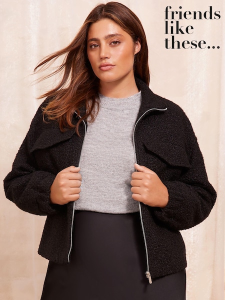 Friends Like These Black Curve Textured Zip Up Jacket (M09292) | €37