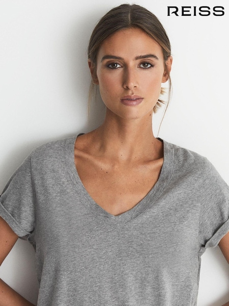 REISS Luana 100% Cotton Jersey V-Neck T-Shirt (M09380) | 289 LEI