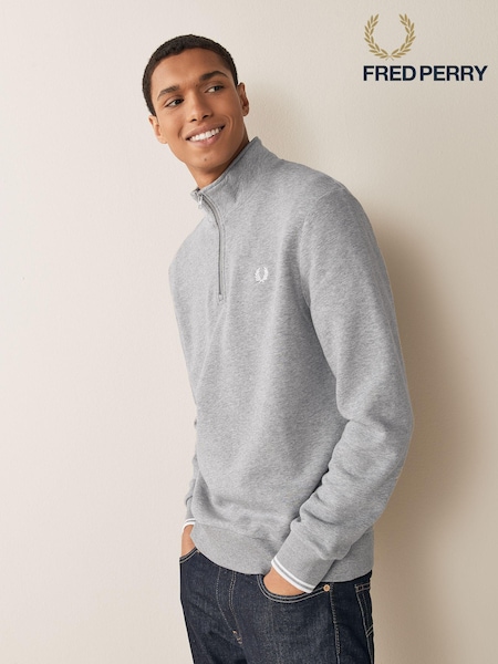 Gri - Hanorac cu fermoar scurt Fred Perry (M09544) | 443 LEI