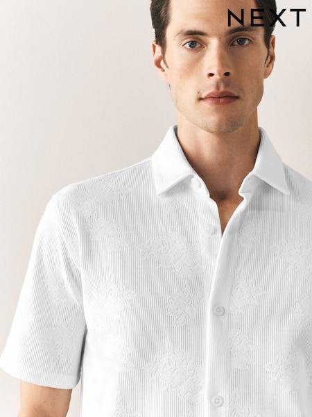 White Floral Jacquard - Regular Jersey Short Sleeve Shirt