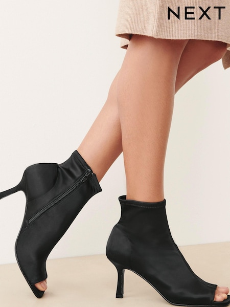 Black Forever Comfort® Satin Peep Toe Shoe Boots (M15700) | €19