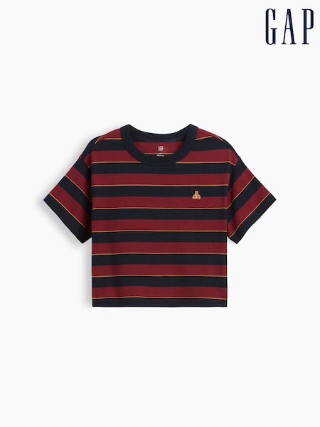 Burgundy Red Stripe - Gap Oversized Boxy Short Sleeve T-shirt (6mths-5yrs)