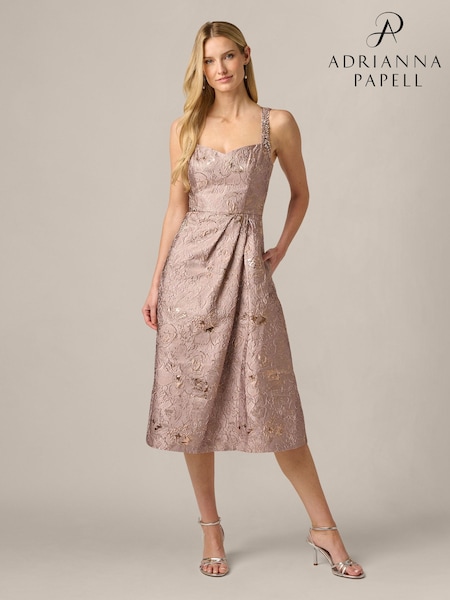 Pink - Adrianna Papell Metallic Jacquard Midi Dress
