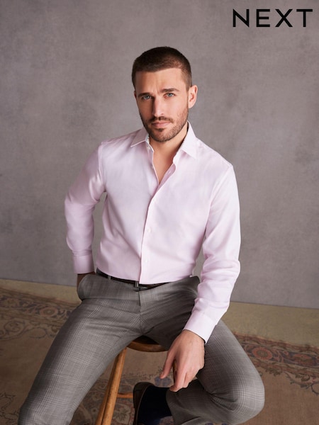 Pink Signature Premium 100% Cotton Textured Long Sleeve Single Cuff Shirt (M16024) | €7
