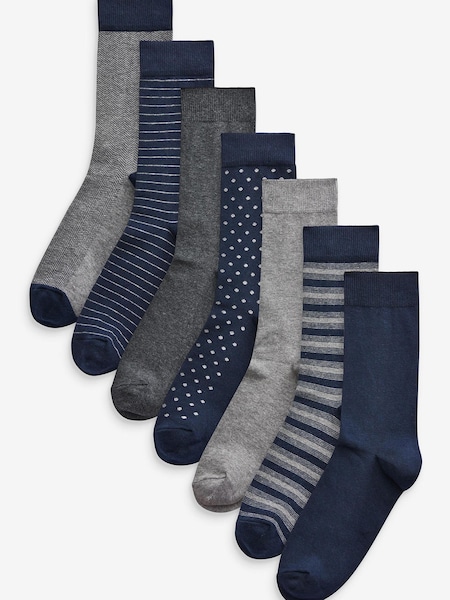 كحلي/رمادي مزركش - حزمة من 7 - Men's Cotton Rich Socks (M16304) | ‏4 ر.ع.‏