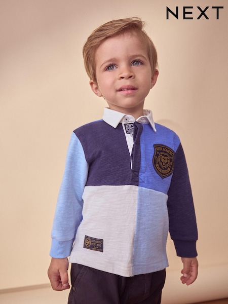 Blue 100% Cotton Long Sleeve Rugby Polo Shirt (3mths-7yrs) (M16360) | AED39 - AED46