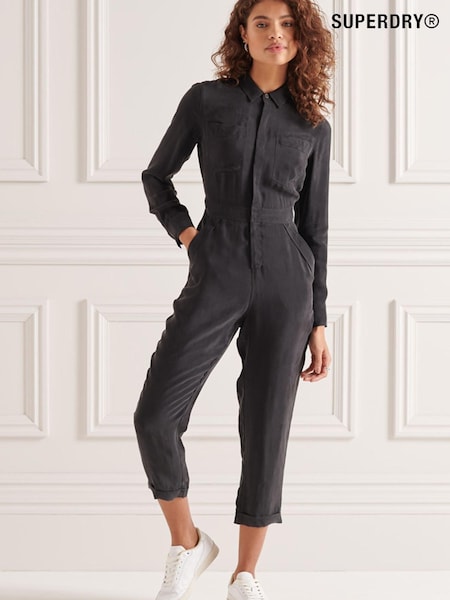 Superdry Black Cupro Long Sleeved Shirt Jumpsuit (M16582) | €53