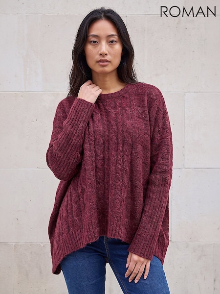 Rojo - Suéter de punto trenzado en contraste Roman Petite