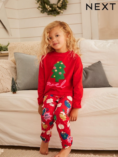 Multi Red Sequin Tree Jogger Christmas Pyjamas (3-16yrs) (M18114) | €7.50 - €10.50