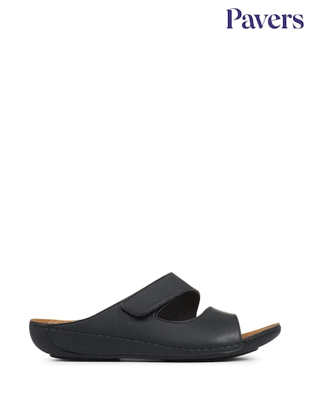 Pavers Black Wide Fit Adjustable Leather Mules (M18790) | €37