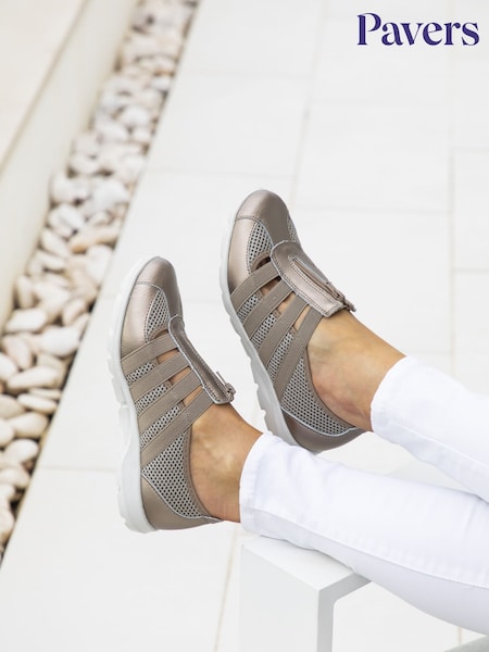Pavers Pewter Ladies Wide Fit Casual Slip-On Shoes (M18840) | ₪176