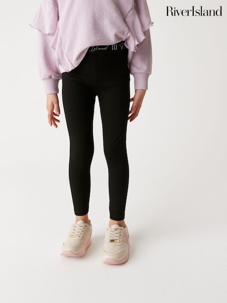 River Island Girls Black Monogram Waistband Leggings (M19171) | €11