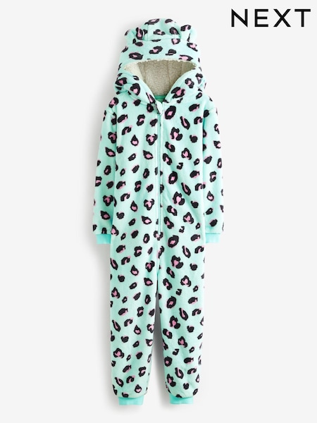 Turquoise Blue Leopard Animal Fleece all in one (3-16yrs) (M20968) | €11.50 - €17.50