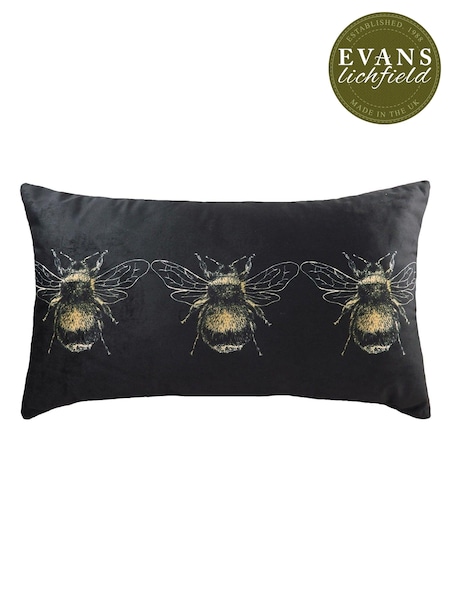 Evans Lichfield Black Gold Bee Velvet Polyester Filled Cushion (M21443) | €24
