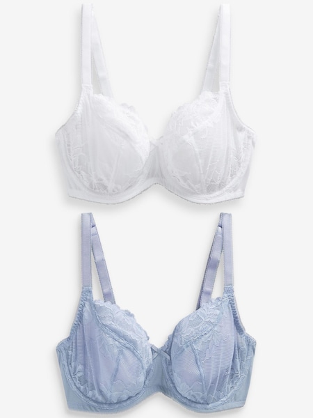 Blue/White DD+ Non Pad Balcony Lace Bras 2 Pack (M23573) | €13