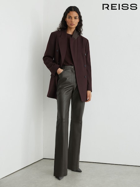 Grey - Reiss Andi Leather Slim Straight-leg Trousers