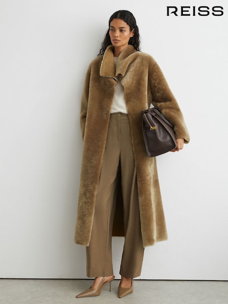 뉴트럴 - Reiss Bex Reversible Shearling Belted Longline Coat