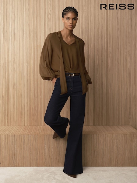 Dark Blue - Reiss Addie Cotton-lyocell Wide-leg Jeans